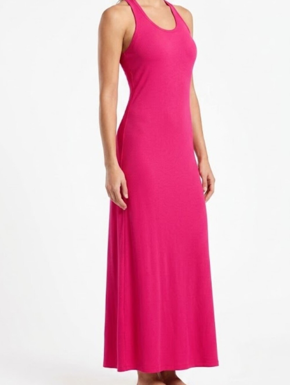 Athleta Sleeveless Maxi Dress in Jersey Fuchsia Pink Built-in Bra Medium